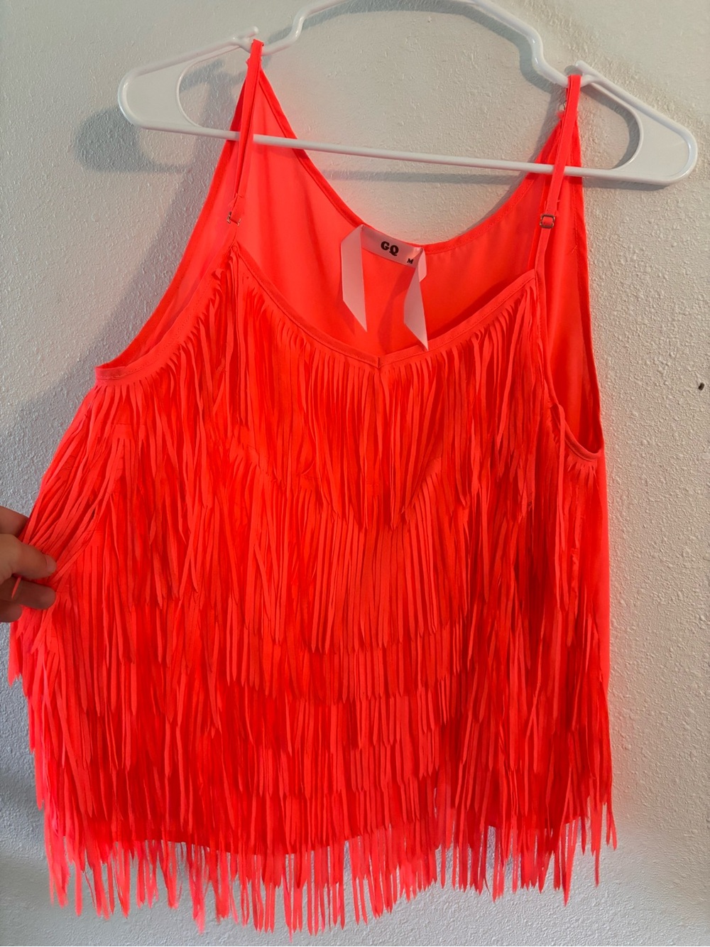 GQ Neon Pink Fringe Spaghetti Strap Tank Top Medium - Picture 3 of 5